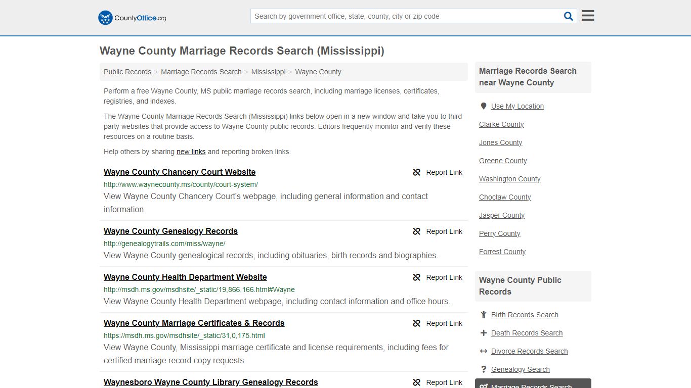 Wayne County Marriage Records Search (Mississippi) - County Office